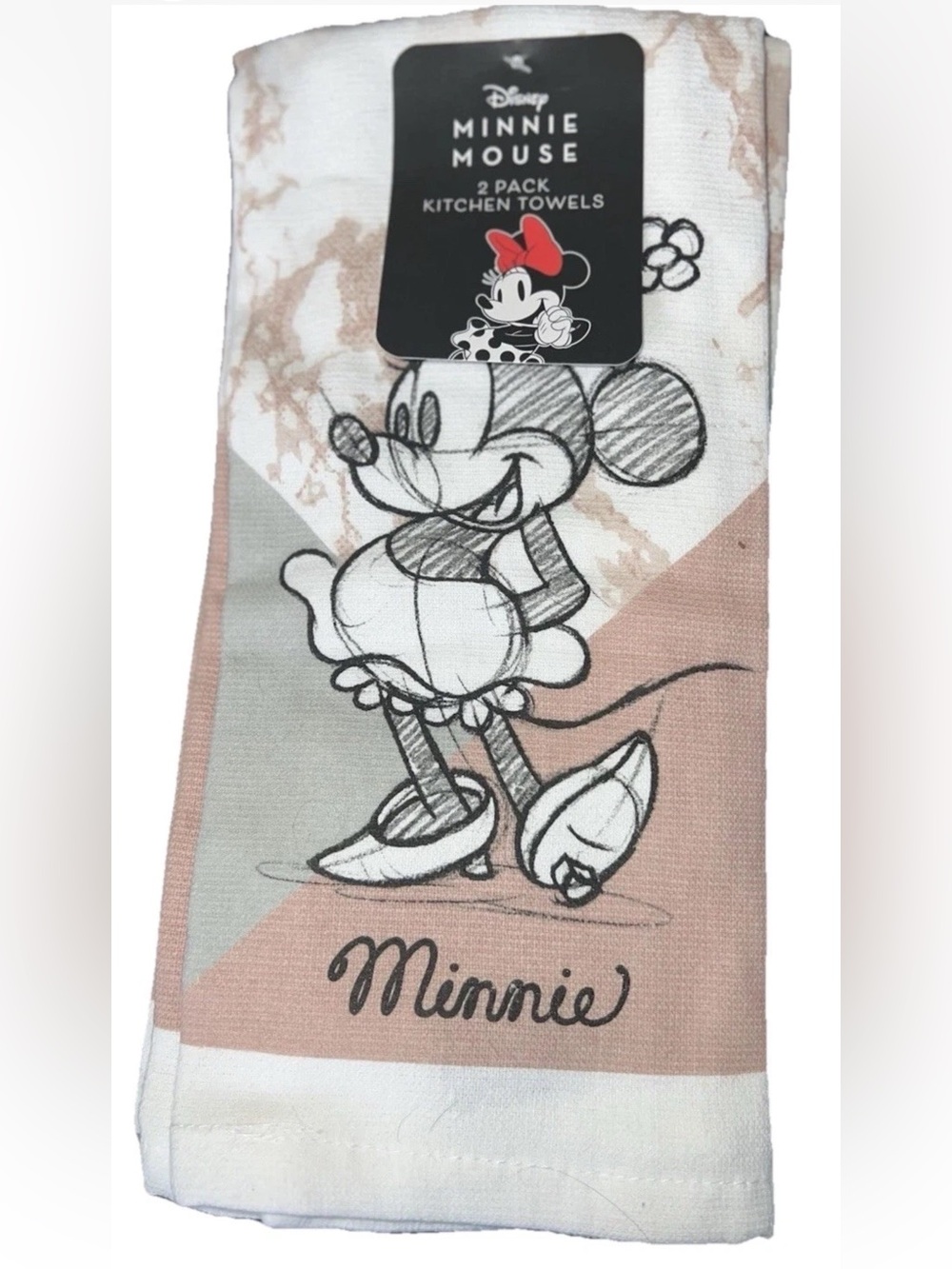 Disney Minnie Mouse Sketch Kitchen Towel - Blush, Gray & White